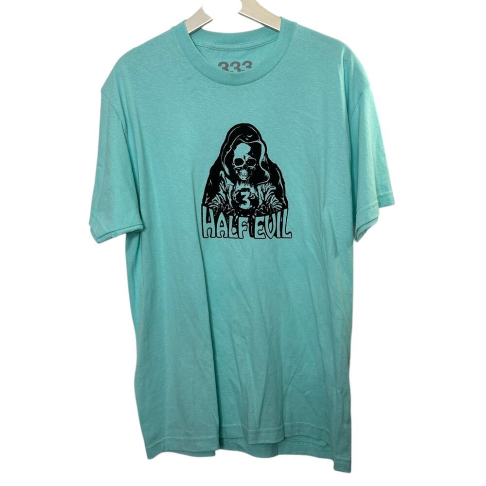Half Evil Cyan Blue Crewneck Short Sleeve 333 Reaper T-Shirt Men's Large